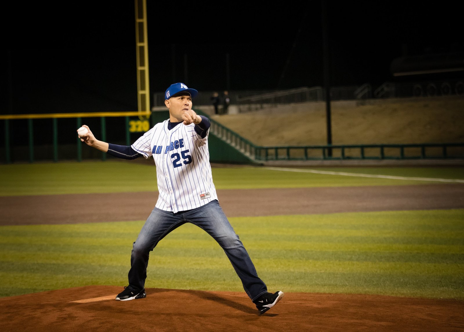 Jose Duran threw out the ceremonial first pitch to honor his late son Nick Duran who was a Cleburne High graduate and Air Force Academy attendee. 